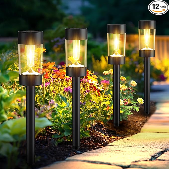 Eyrosa Solar Lights Outdoor, 12 Pack Waterproof Solar Landscape Lighting for Pathway Garden Yard Path Walkway Driveway Lawn Patio Outside Decor, Warm White | Solar Landscape Lighting for Pathway Garden Yard Path Walkway Driveway Lawn Outside Décor
