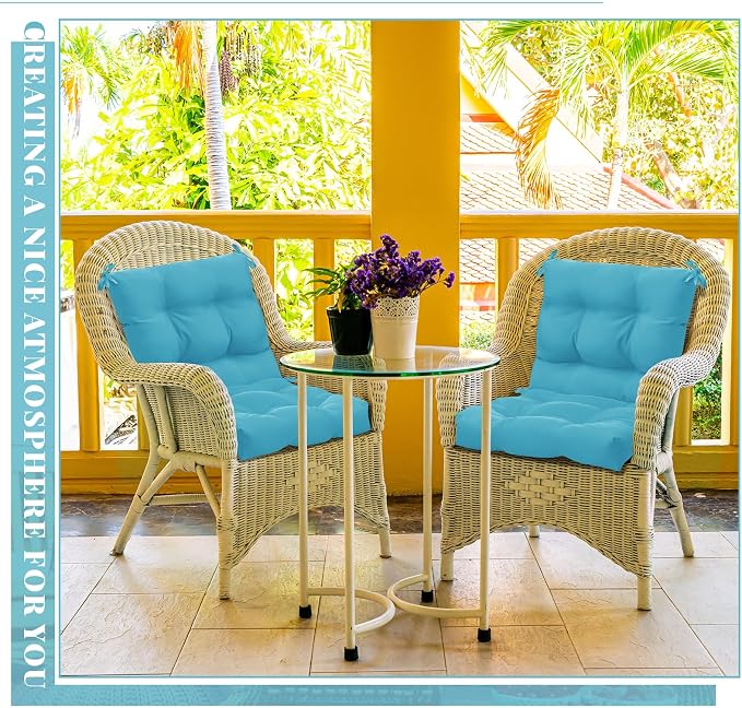 Marsui 4 Pcs Outdoor Indoor High Back Chair Cushions Patio Furniture Tufted Pillow with Ties Water-Resistant Replacement Outdoor Rocking Chair Cushions, 42 x 21 Inches (Royal Blue,Solid Color)