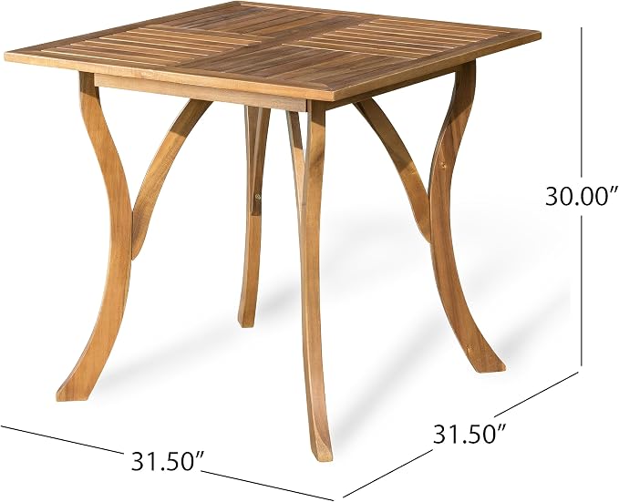 Merax Outdoor Farmhouse Acacia Wood Dining Set of 5, Patio 31.5" Square Dining Table, 4 Wicker Back Dining Chairs with Cushions for Deck, Yard, Porch, Weather Resistant, Easy Assembly, Cream+Teak