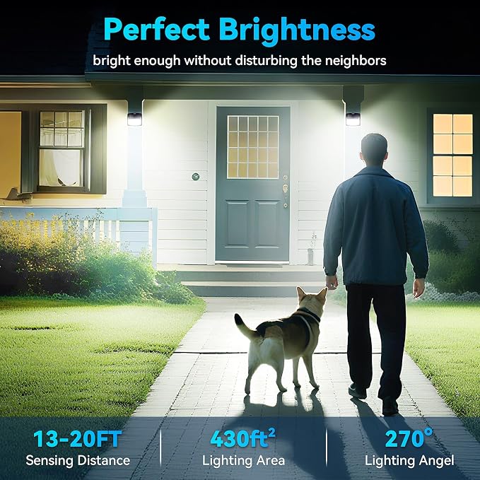 CLAONER Solar Lights Outdoor, [128 LED/4 Packs] Solar Motion Sensor Lights 3 Working Modes Outdoor Lights with 270° Wide Angle Wireless IP65 Waterproof Security Light for Fence Patio, Cold White