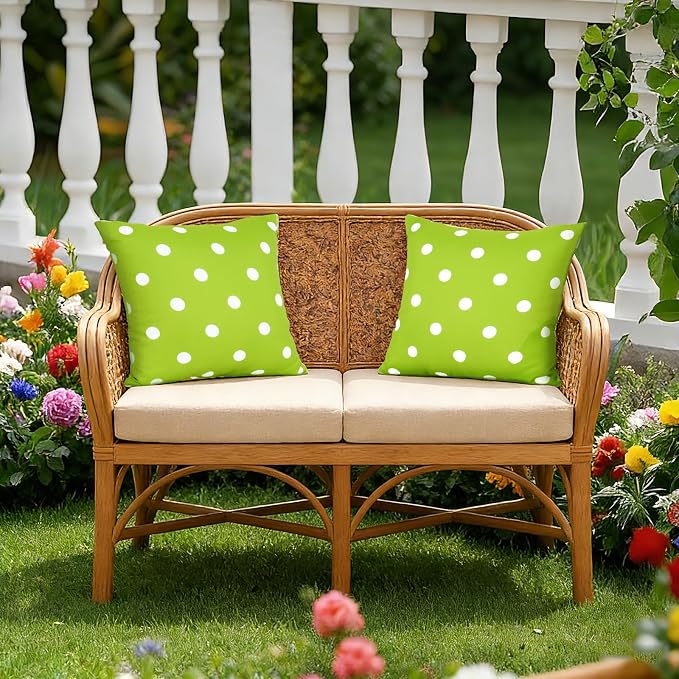 Eternal Beauty 20X20'' Set of 2 Outdoor Decorative Pillow Covers Waterproof Outdoor Pillow Covers for Spring Summer Patio Throw Pillows, 20X20 inches, Green Polka Dot