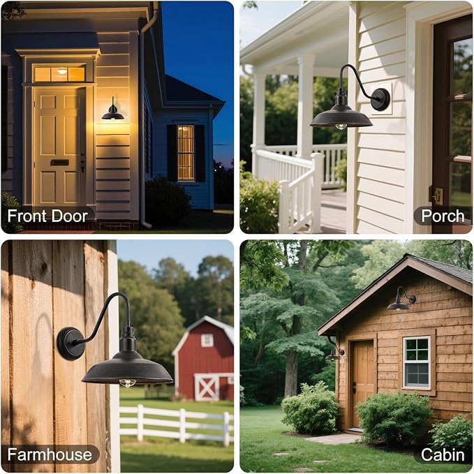 10in Dome Gooseneck Outdoor Light Fixture Bronze Exterior Barn Porch Door Light Fixture with Wall Mount 2 Pack Farmhouse Outside Garage Barn Wall Sconce Light for Balcony, House, Patio