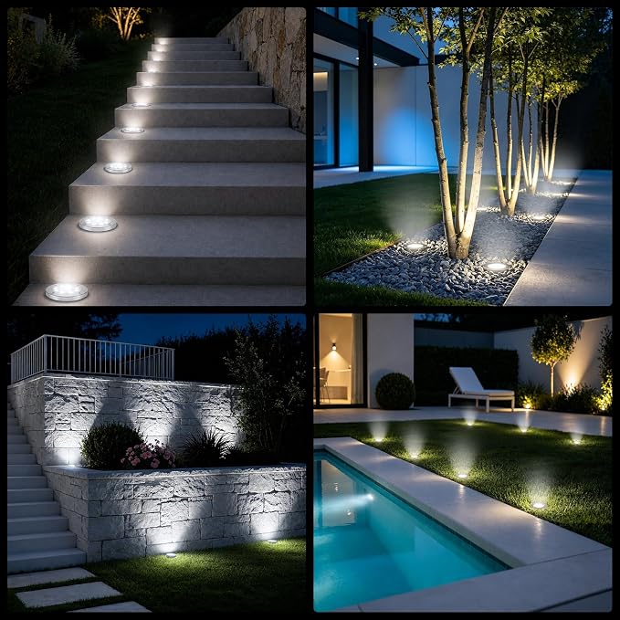 OULONGER 4.6inch Solar Ground Lights 16Packs, Garden Solar Outdoor Waterproof Pathway Bright In-Ground Landscape Lights for Patio, Lawn, Yard, Driveway, Step and Walkway(White Light)