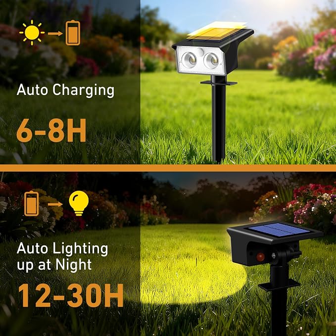 btfarm 8 Pack Solar Lights Outdoor Waterproof, Motion Sensor Outdoor Lights | 3 Modes Solar Powered Yard Garden Solar Spot Lights for Outside Pathway Landscape Lighting, Warm White