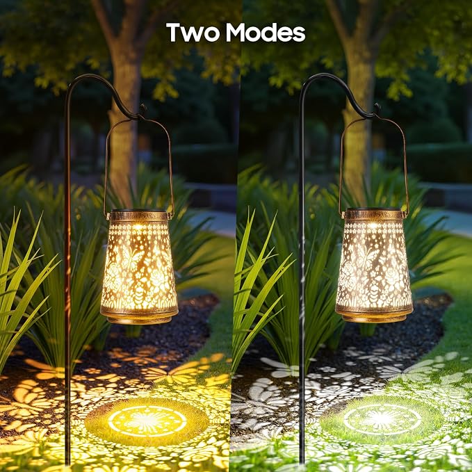 4 Pack Solar Lanterns Outdoor Waterproof, Birthday Gifts for Women Mom | Hollow-Out Metal Butterfly Lantern, 2 Lighting Modes, Outside Hanging Solar Lights for Christmas Decorations, Garden Decor