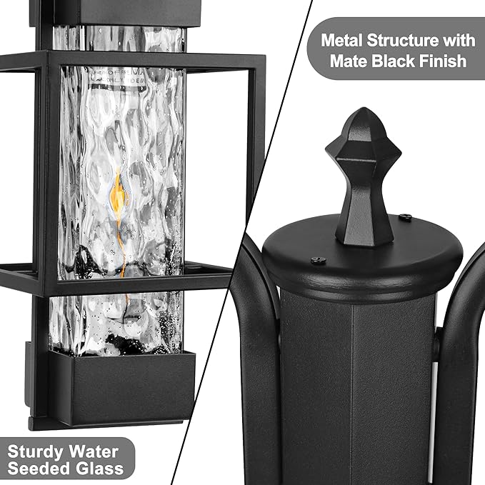 Modern Outdoor Lamp Post Light 2-Head, Hardwired Street Light Post for Outside Metal Pole Light Outdoor Lighting with Water Glass Shade for Garden Patio Backyard Walkway Driveway