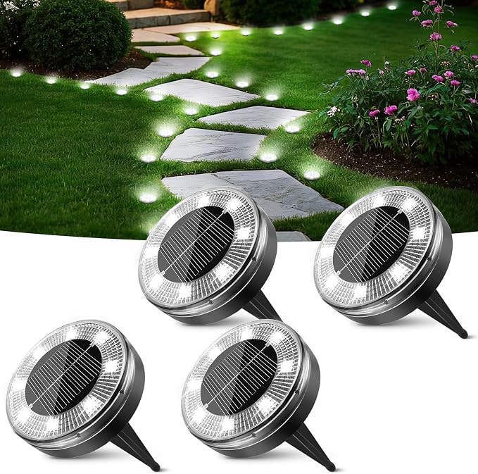 Mini Solar Ground Lights, 4 Pack Flat Solar Disc Lights Outdoor Waterproof, 2.3 Inch Small Solar Garden Lights Landscape Lighting for Outside Pathway Garden Yard Lawn Walkway,Cool White
