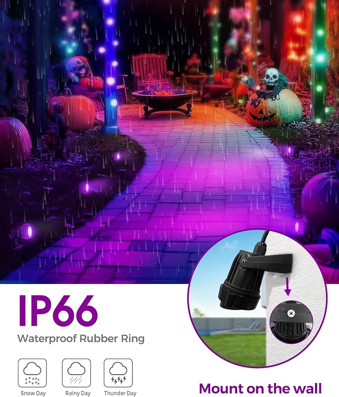 L LOHAS LED Orange and Purple Halloween Outdoor Spotlight 5W 2 Pack | Orange and Purple Halloween Lights with Auto Sensor, Outdoor Spotlights for Holiday, Tree and House Decoration