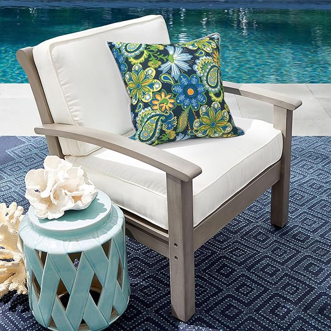 Outdoor Throw Pillow Covers Pack of 2, Decorative Water Repellent Square Pillow Cases with Piping 18x18 Inch, Wonder Garden