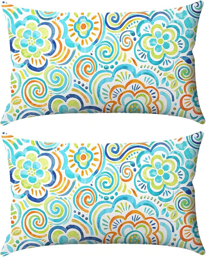 Chaise Lounge Head Pillow Oudoor Patio Pillow with Elastic Strap | 2 Pack Water Resistant Headrest Pillows for Recliner, Beach Chair, Office Chair, Flower