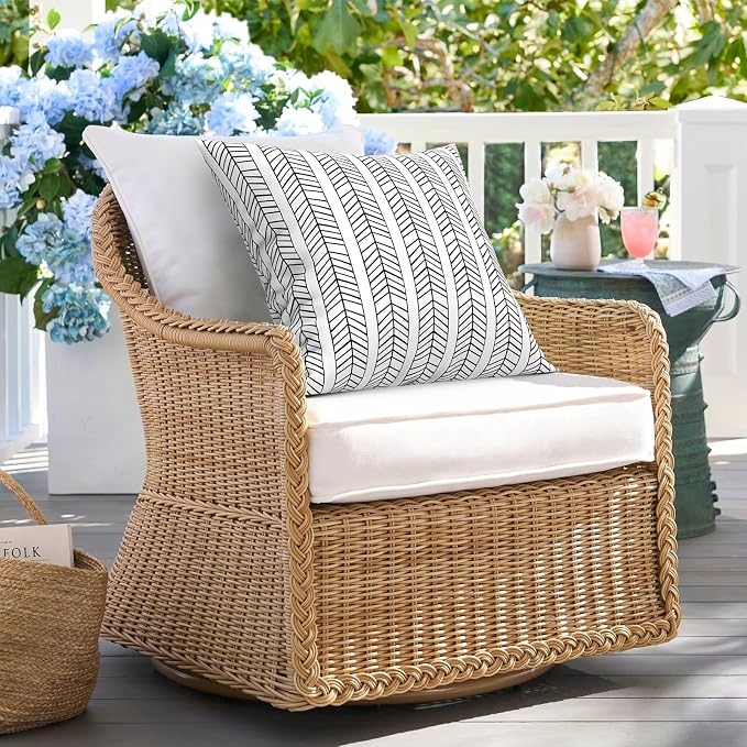 DYTXIII Pack of 2 Waterproof Outdoor Pillow with Inserts, 18x18 Square Patio Decorative Throw Pillow for Home,Sofa,Bench and Patio Furniture,Herringbone Black White