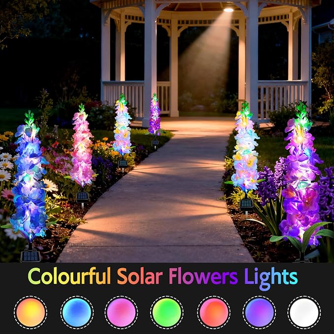 MRHEPHAESTUS Solar Garden Lights, Solar Delphinium Flowers Lights 8 Pack 160 LEDs, Waterproof Outdoor Light Two Lighting Modes for Wedding Party Garden Yard Patio Lawn Decor and Gift for Mother