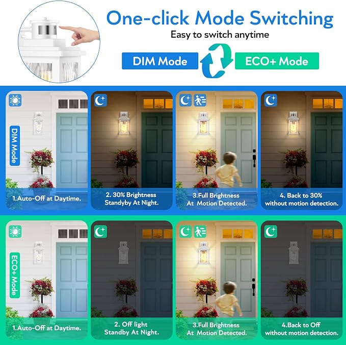 VIANIS Motion Sensor Outdoor Lights, Aluminum Waterproof Porch Lights Outdoor with Water Glass for Porch, Garden, Front Door White Standard Size
