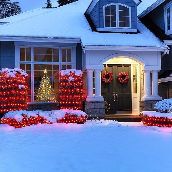 BlcTec Outdoor Christmas Lights 200 LED 8.4ft x 5.2ft Christmas Net Lights with 8 Modes, UL Certified, Timer, Connectable, Waterproof for Trees, Bushes, Shrub, Yard Outdoor Holiday Decorations, Red