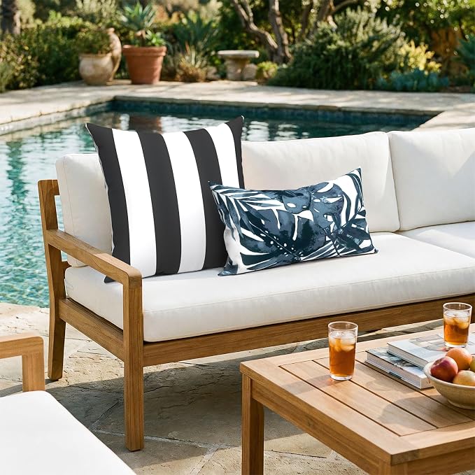 20x20 Inch Pack of 2 Patio Throw Pillow Covers ONLY, Water Repellent Cushion Cases, Square Pillowcases for Outdoor Couch Decoration, Cabana Black