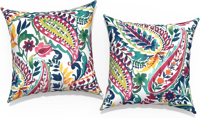 Outdoor Throw Pillow Covers 16x16 Inch, Square Patio Pillow Cases Pack of 2, Modern Decorative Back Cushion Covers for Patio Furniture Garden Couch Farmhouse, Vigour Paisley
