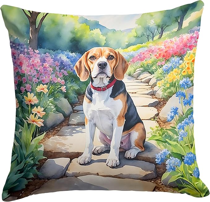 Caroline's Treasures Beagle Spring Garden Throw Pillow Machine Washable, Indoor Outdoor Decorative Pillow for Couch, Bed or Patio, 18Hx18W