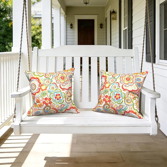 LVTXIII Outdoor Throw Pillows, Decorative Throw Pillows with Inserts, 20"x20" Square Pillows for Bed, Couch, Sofa and Patio Furniture, Set of 2, Flower Multi