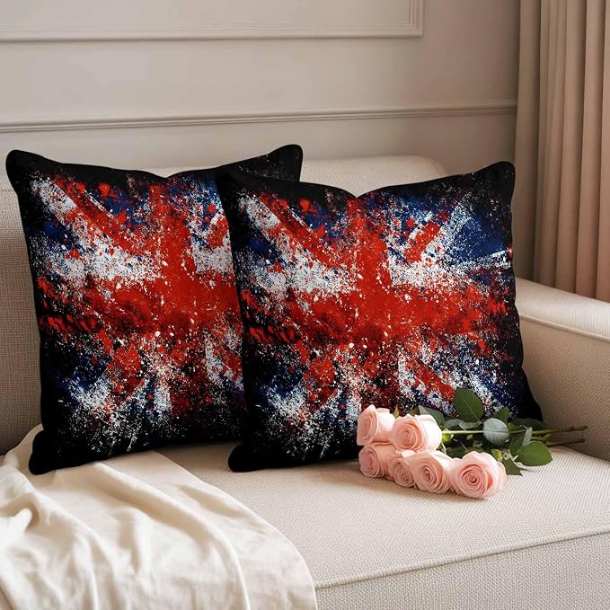 4th of July Outdoor Throw Pillows Covers 18x18 inch Set of 2 Waterproof British Flag Decorative Zippered Cushion Covers for Patio Furniture, Retro National Flag Independence Day Lumbar Pillowcases