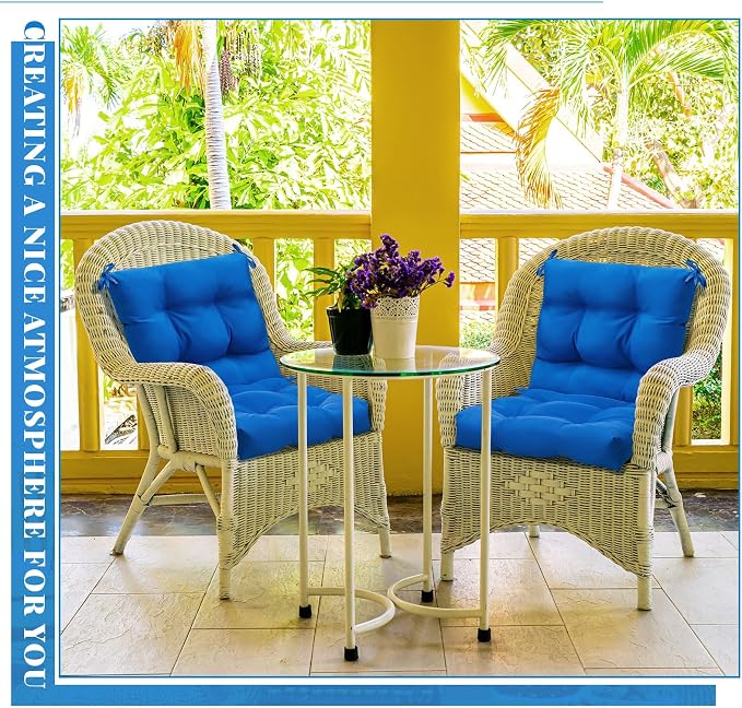 Marsui Outdoor Indoor High Back Chair Cushions Patio Furniture Tufted Pillow with Ties Water-Resistant Replacement Outdoor Rocking Chair Cushions, 42 x 21 Inches(Blue)