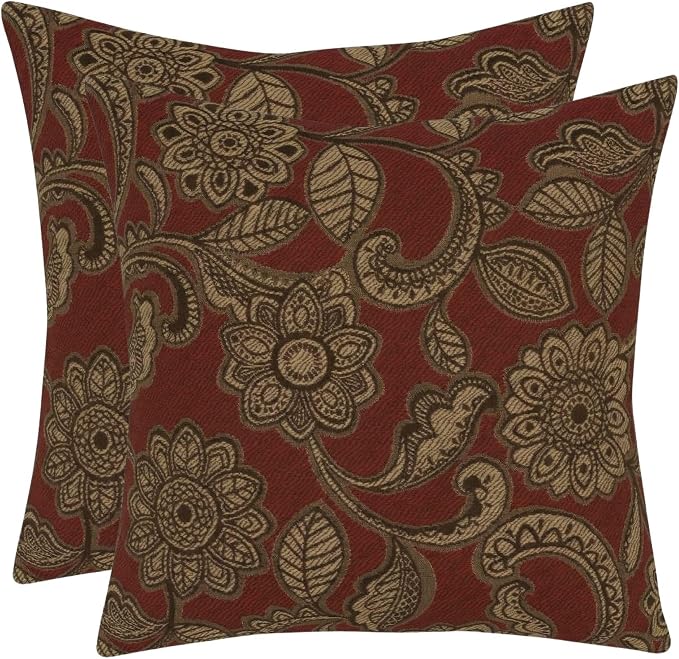 RSH DECOR Square Throw Pillows Set of 2, 20" x 20", Outdoor Pillows Waterproof, Outdoor Pillow Covers, Pillow Covers for Couch, Veranda Crimson, Made in USA
