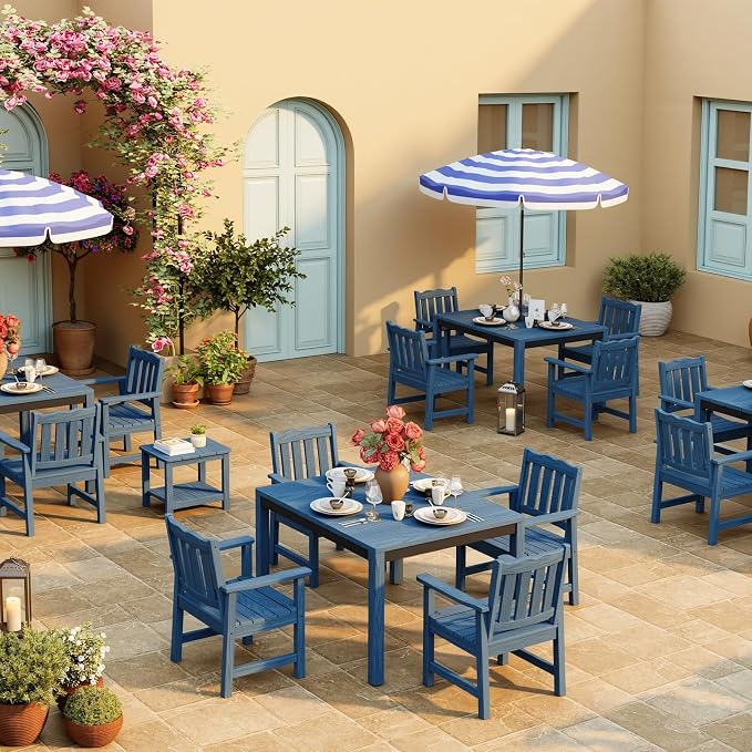 Stoog 3-Piece All-Weather Garden Chairs Set of 2 with Table, Patio Furniture Sets, Include 2 Garden Chairs and 1 Side Table, for Porch, Backyard, Lawn & Dining, Blue