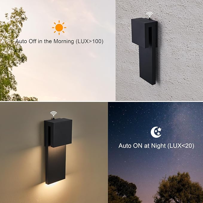 Tarentlight Dusk to Dawn Outdoor Wall Lights 2 Packs,Modern Minimalist Outdoor Fixture Wall Mount,Anti-Rust Sturdy & Sleek Outside Lights for House Porch Garage Patio,3000K 17W Integrated LED