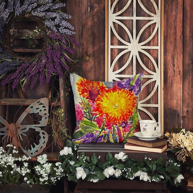 Caroline's Treasures 6077PW1414 Flower - Aster Fabric Decorative Pillow Machine Washable, Indoor Outdoor Decorative Pillow for Couch, Bed or Patio, 14Hx14W