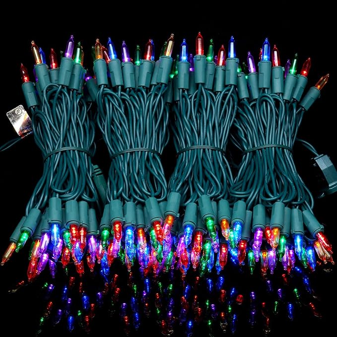 YULETIME 200 Multicolor LED Christmas Lights, 66 ft Green Wire String Light | Stay Lit, End-to-End Connectable, UL Certified, Commercial Grade, 1-Strand 200 Lights, 4" Spacing