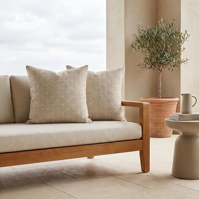 RSH DECOR: Sunbrella Square Throw Pillows Set of 2 | 22" x 22" | Water and Fade-Resistant Performance Fabric | Outdoor Pillow Covers with Down-Alternative Inserts | Made in USA (Integrated Pewter)