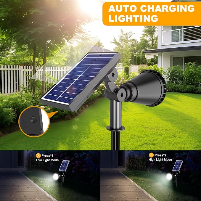 Solar Lights Outdoor Waterproof, 36 LEDs 1000LM Adjustable Solar Spot Lights Outdoor, 2-in-1 Solar Powered Spotlight Landscape Lighting for Garden, Yard, Pathway- 2 Pack (Cool White)