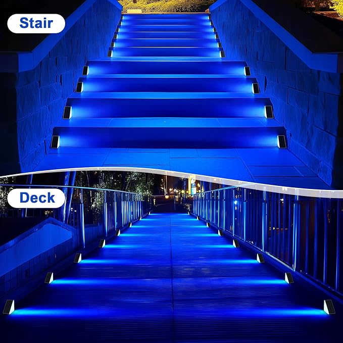 AUDLES 2 Pack Solar Stair Lights, Outdoor Step Lights with Waterproof IP67, Blue Color LED Solar Light for Outside Light Decor for Stair, Deck, Front Step, Front Porch, Patio and Backyard