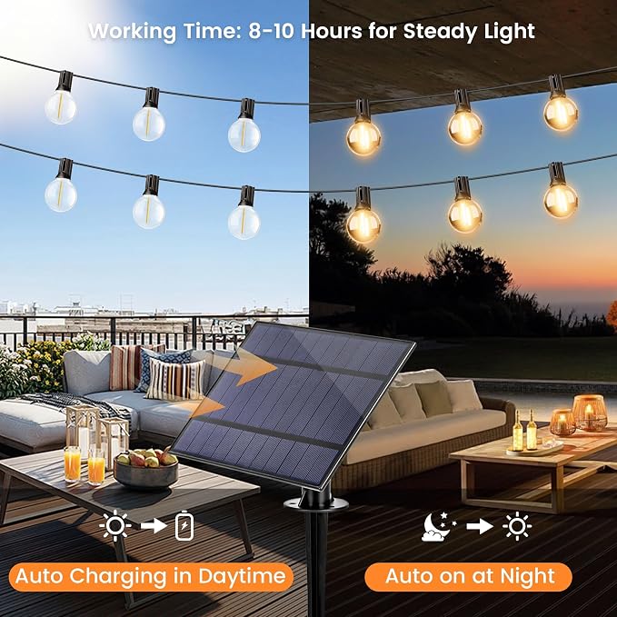 OHLUX 35FT Solar String Lights Outdoor, Waterproof Solar Patio Lights with Remote, 17 Shatterproof LED Filament G40 Globe Bulbs, 2200K Soft White, Dimmable Outside Hanging Light for Backyard Deck