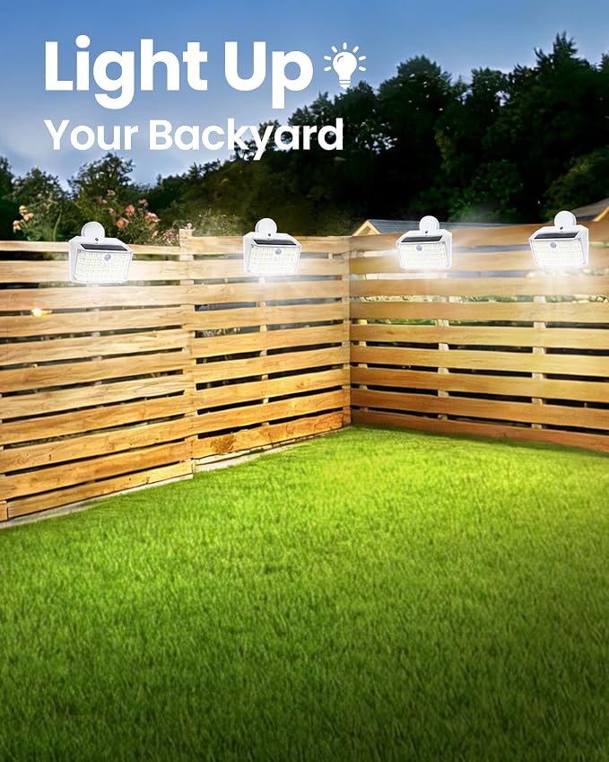 176LED Clip on Solar Lights Outdoor, 600LM Solar Motion Lights Outdoor with 180° Wide Angle, IP65 Waterproof Portable Solar Fence Lights Outdoor for Fence, Gutter, Garden, Camping, Patio White 2Pack