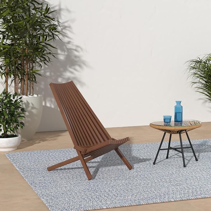 CleverMade Tamarack Folding Wooden Outdoor Chair -Stylish Low Profile Acacia Wood Lounge Chair for the Patio, Porch, Lawn, Garden or Home Furniture - Cinnamon