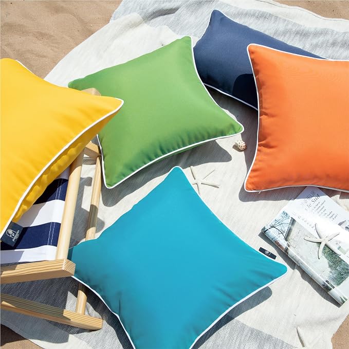 Phantoscope Pack of 2 Outdoor Waterproof Solid Throw Decorative Pillow Cover Decorative Square Outdoor Pillows Cushion Case Patio Pillows for Couch Tent, Teal Blue 20x20 inches 50x50 cm