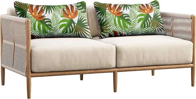 Indoor/Outdoor Polyester Fabric Lumbar Pillow Cover, All-Weather Waterproof Rectangular Cushion Case for Patio Furniture, 16 x 24 Set of 2 - Tropical-76