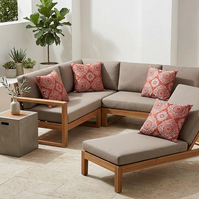 RSH DECOR Square Throw Pillows Set of 4, 17" x 17", Outdoor Pillows Waterproof, Outdoor Pillow Covers, Pillow Covers for Couch, Ayorline Flamin, Made in USA