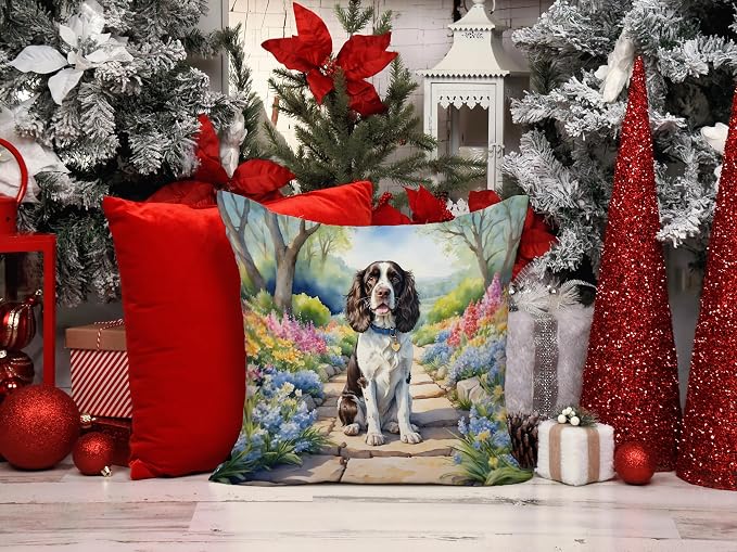 Caroline's Treasures English Springer Spaniel Spring Path Throw Pillow Machine Washable, Indoor Outdoor Decorative Pillow for Couch, Bed or Patio, 14Hx14W