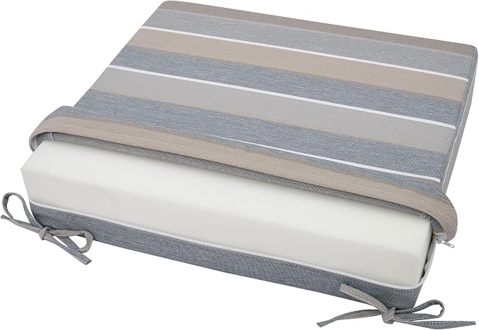 Magpie Fabrics Indoor Outdoor Cushion Cover Replacement 2 Pack, NO Insert! Water Repellent Slipcover with Ties Decor for Patio Garden Chair Sofa Bench Wicker(Grey Striped, 20x18x4 Inch)