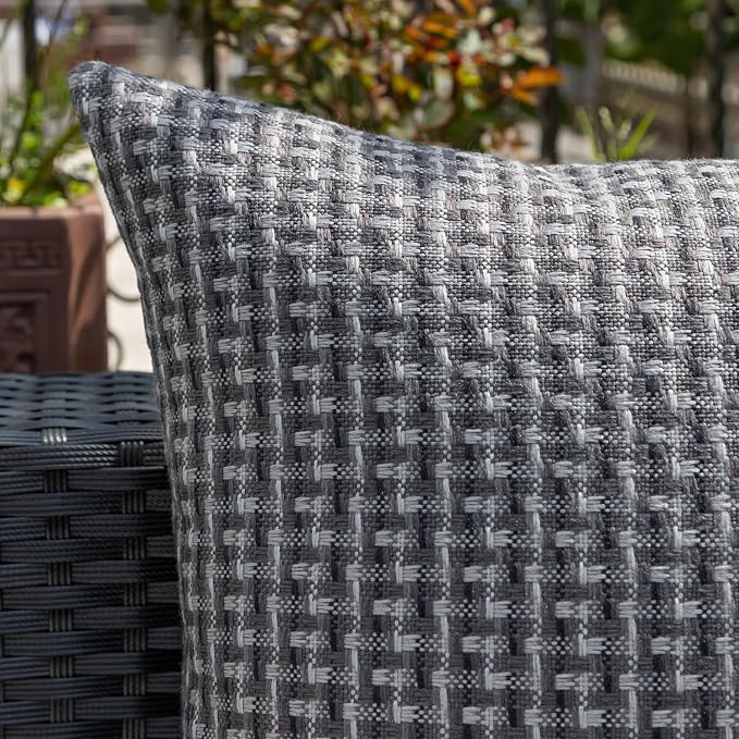 Kevin Textile Outdoor Waterproof 24"x24" Pillow Covers 2 Pack, Dark Grey | Water Resistant Weaving Faux Linen Texture Throw Pillow Covers, Outside Decorative Pillowcases for Garden Patio Balcony Couch