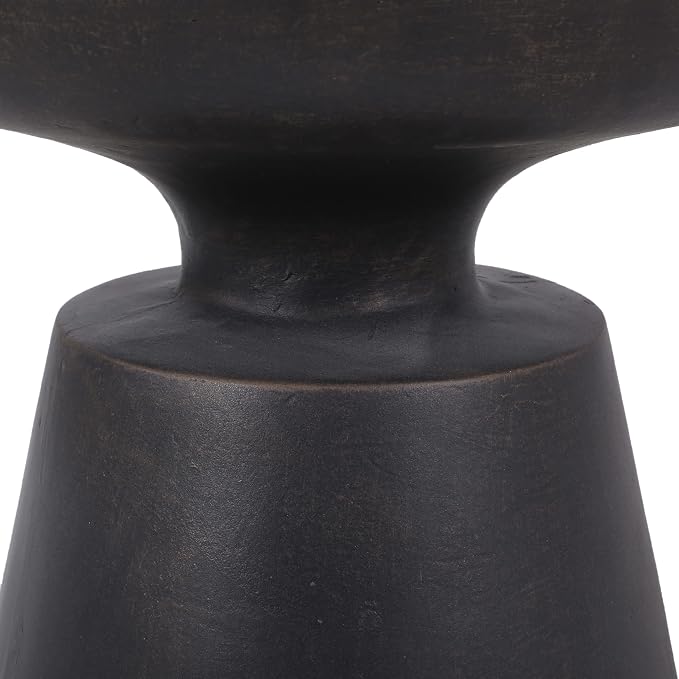 Outdoor Side Table 17.75" Hourglass Shape Lightweight Concrete-Look Outdoor Indoor Accent Table Decorative Garden Stools, for Patio Porch Living Room, Black