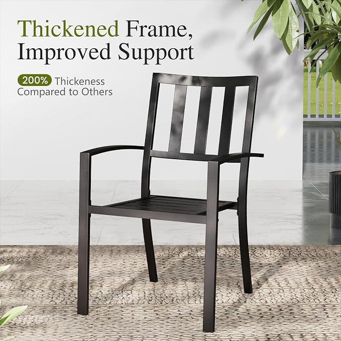 Sophia & William Patio Table and Chairs Set, Outdoor Dining Set for 8, 9 Piece Metal Patio Furniture, 57.5" Square Table with Wood-Like Tabletop(Stripe)
