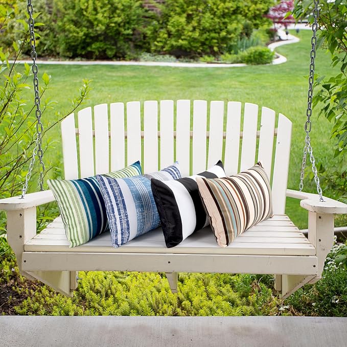 12x20 Waterproof Outdoor Pillows, Set of 2 Outdoor Lumbar Pillows | Patio Furniture Pillows, Decorative Throw Pillows, Waterproof & Fade Resistant, Removable & Washable, Stripe Blue Green