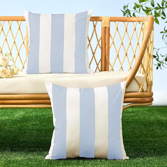 Allorry Outdoor Pillow Covers 18x18 Sky Blue Striped Outdoor Decor JB007K18 | Striped Pillow Covers|for Spring Summer Outdoor Waterproof Garden Patio Furniture Sofa Bed Home Decor