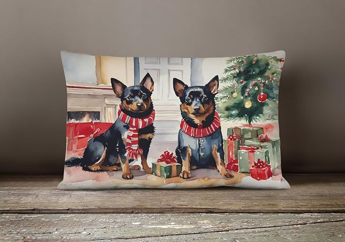 Caroline's Treasures DAC2699PW1216 Lancashire Heeler Cozy Christmas Throw Pillow Machine Washable, Indoor Outdoor Decorative Pillow for Couch, Bed or Patio, 12HX16W