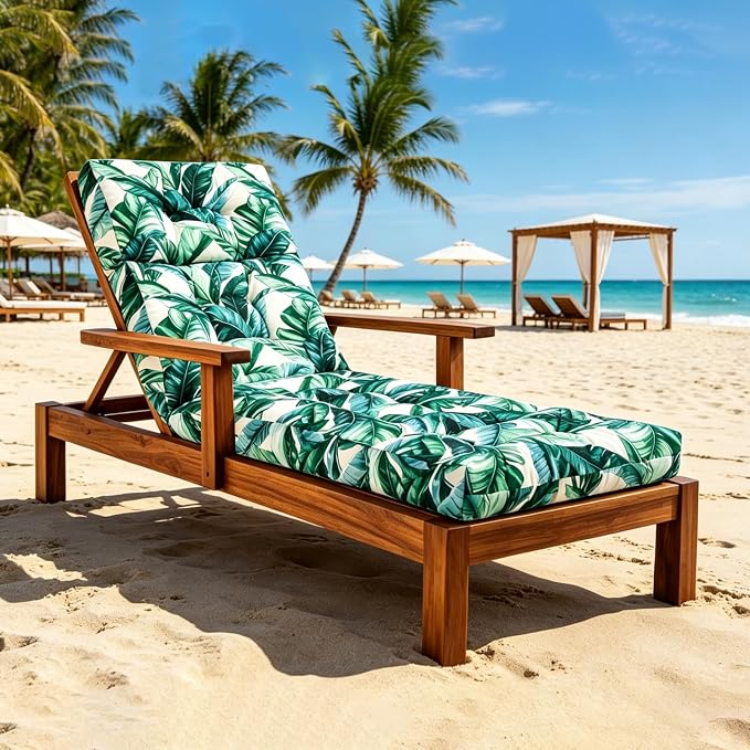 Patio Chaise Lounge Cushions, 70.5"x21"x4" Waterproof Replacement Beach Pool Lawn Outdoor Lounge Chair Cushion, Non-Slip Bottom & Secure Ties for Outdoor Furniture，Agave, 1Count
