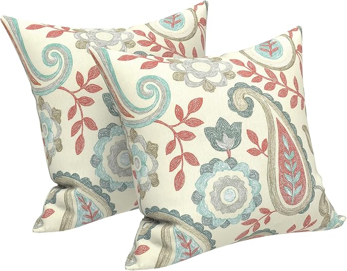 LVTXIII 2 Pack Outdoor Pillows 18x18 Inch, Square Throw Pillows with Inserts, Decorative Water-Repellent Pillow Cushions for Patio Furniture and Garden Sofa, Paisley Vintage