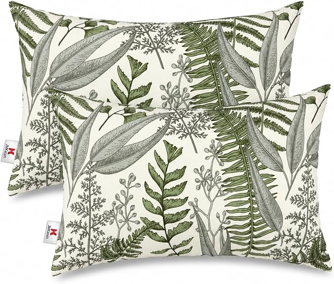 Outdoor Patio Lumbar Pillows, Pack of 2, 12"x20" | Fade Resistant Outdoor Waterproof Lumbar Pillow with Inners Decorative Garden Lumbar Cushions for Home Patio Terrace Sofa