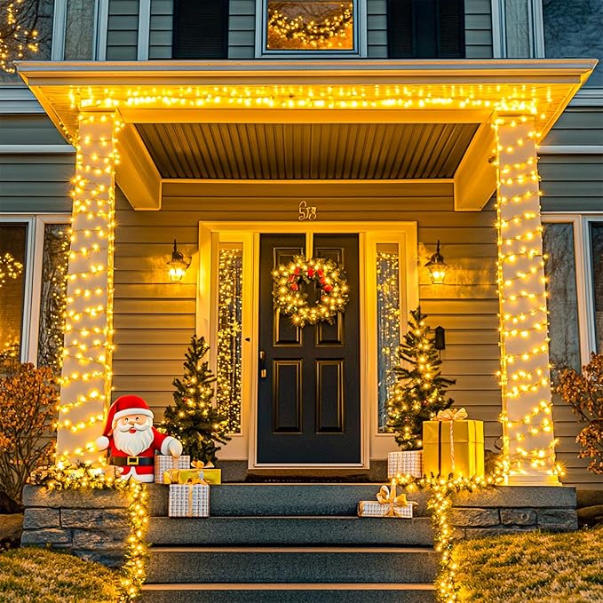 JMEXSUSS 1000 LED Christmas String Lights with Remote, Outdoor Lights | Plug in Warm White Christmas Tree Lights for Indoor Outdoor Bedroom Garden Yards Party Holiday Wedding Decor,Clear Wire